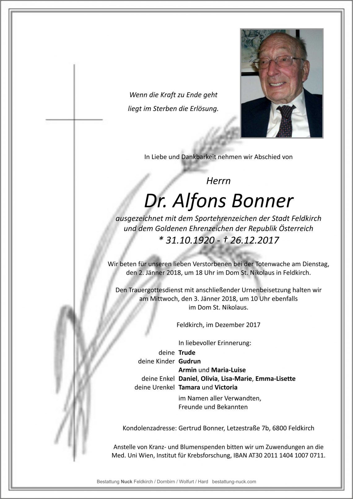 Dr. Alfons Bonner - Bestattung Nuck